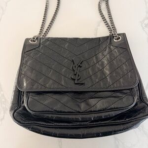 Saint Laurent Niki Chain Flap Bag Matelasse Chevron Leather Medium